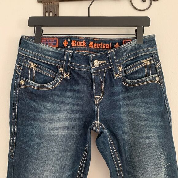 Rock Revival *Gwen Easy Boot* dark wash denim jeans western bling size 27 - Picture 3 of 16